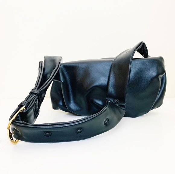 Vegan Leather Upside Down Shoulder Bag, Black - Picture 6 of 16